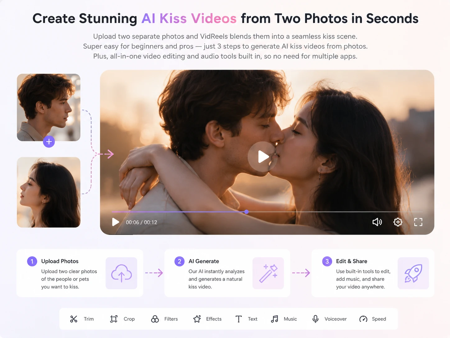 Create Stunning AI Kiss Videos from Two Photos in Seconds