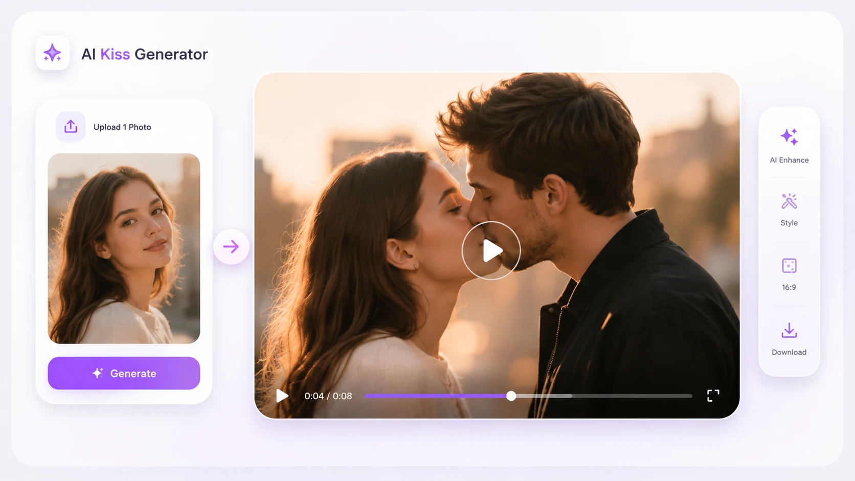 Turn a Single Photo into a Romantic Kiss Video Instantly